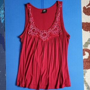 Bobeau Red Embellished Tank Top